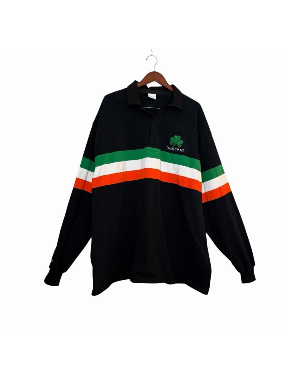 VTG Barbarian Rugby Wear Polo Shirt Mens 5XL Black Ireland Flag Shamrock Heavy